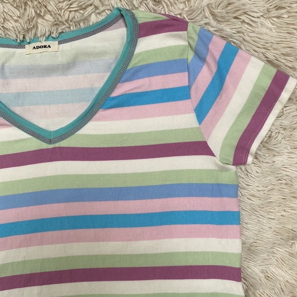 Adora Striped V-Neck Top 💗 Aqua Mint Purple Pink & Cream - Picture 6 of 13